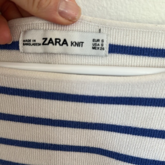 Zara Blue & White Striped Cotton Boat Neck Top | Nautical Preppy Style - Picture 3 of 5